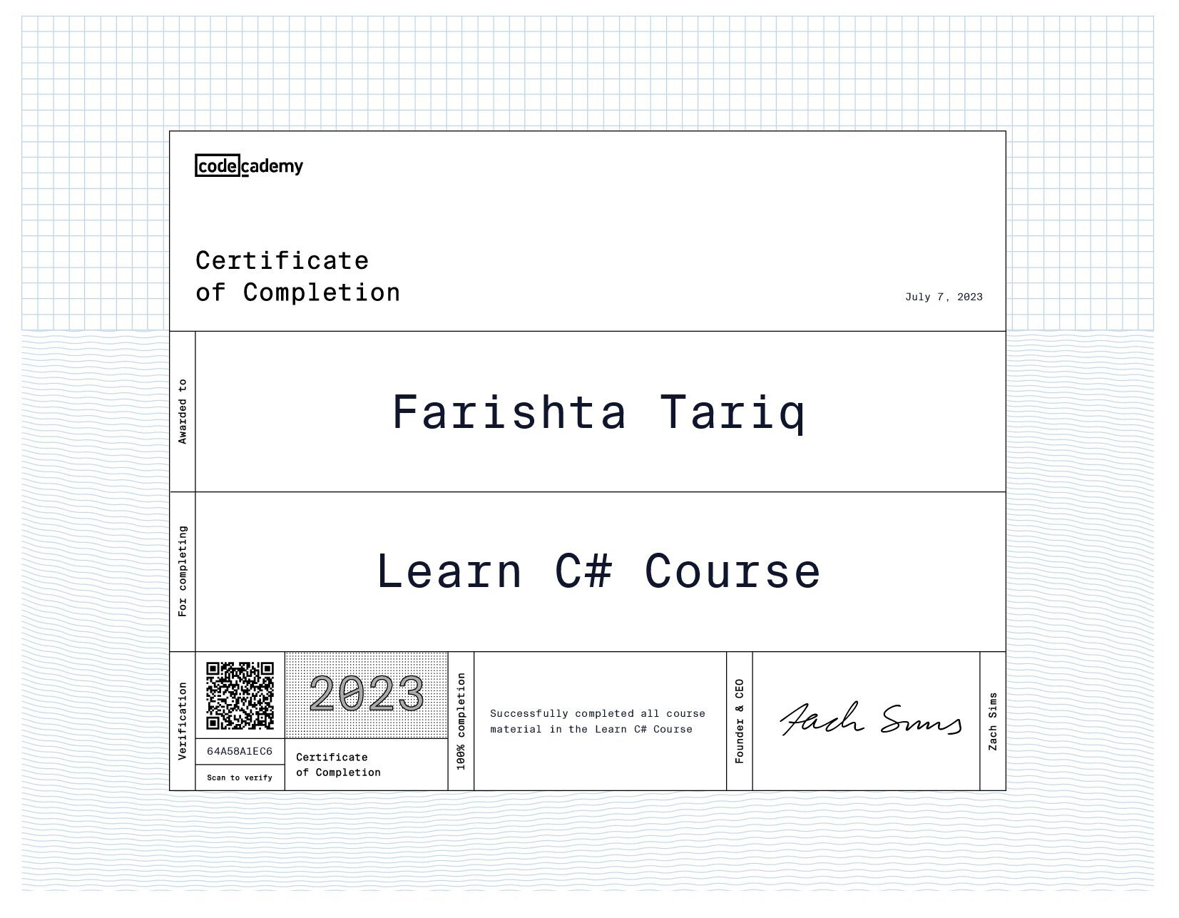 Codeacademy c# certificate