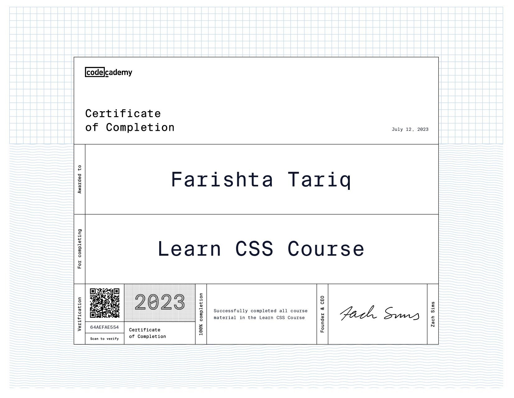 Codeacademy CSS certificate